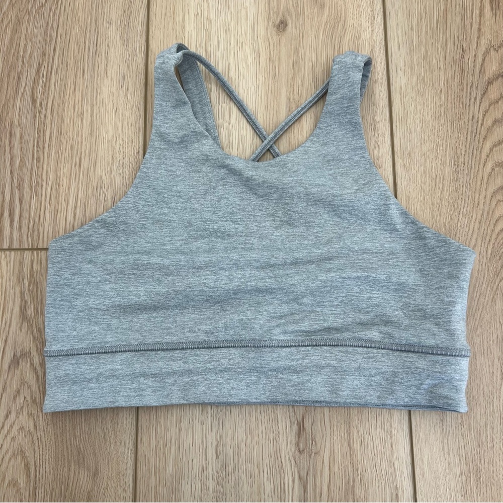 Vuori Elevation Heather gray sports bra strappy back
